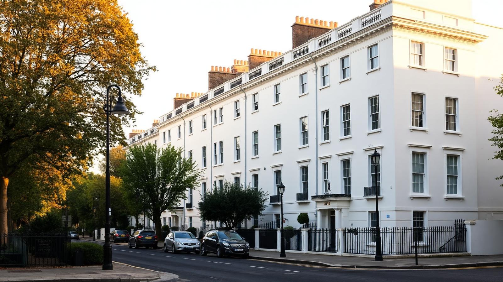 Classic white stucco London townhouses